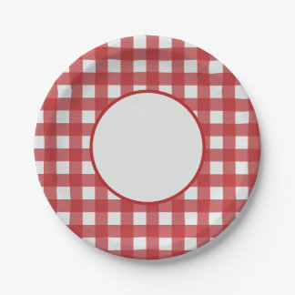 Moderne Klassieker rood en lichtgrijs geruit dessi Papieren Bordje