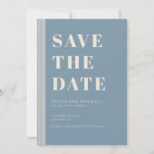 Moderne Klassieker Save The Date Blauwe Gestreepte Kaart (Voorkant)