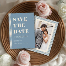 Moderne Klassieker Save The Date Blauwe Gestreepte