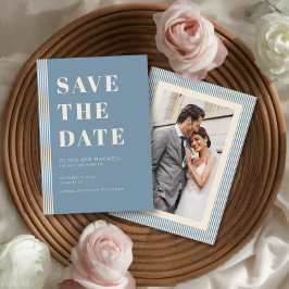 Moderne Klassieker Save The Date Blauwe Gestreepte Kaart