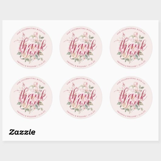 Moderne klassiekers roze rozen bloemen dank u guns ronde sticker (Vel)