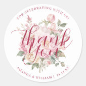 Moderne klassiekers roze rozen bloemen dank u guns ronde sticker (Voorkant)