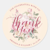 Moderne klassiekers roze rozen bloemen dank u guns ronde sticker (Voorkant)