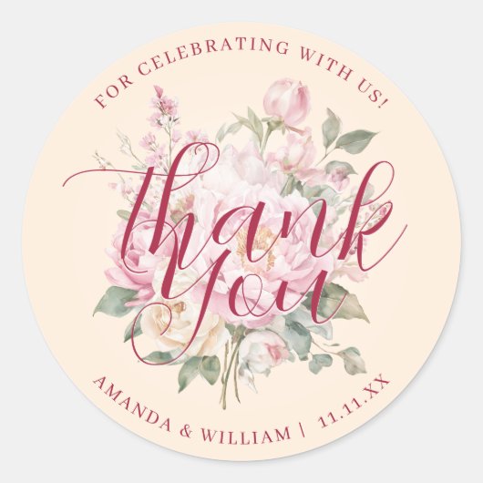 Moderne klassiekers roze rozen bloemen dank u guns ronde sticker (Voorkant)