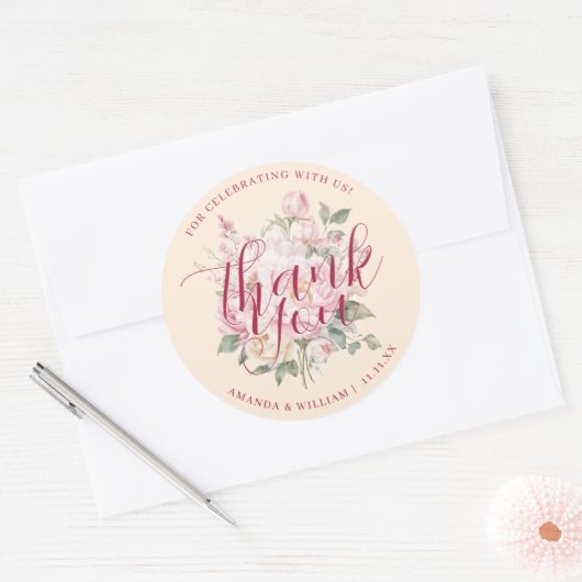 Moderne klassiekers roze rozen bloemen dank u guns ronde sticker (Envelop)