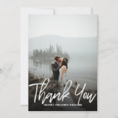 Moderne, klastige, geborstelde Foto WEDDING DANK U Bedankkaart (Voorkant)
