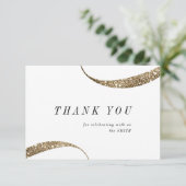 Moderne, klastige, minimalistische goudglitter bedankkaart (Staand voorkant)