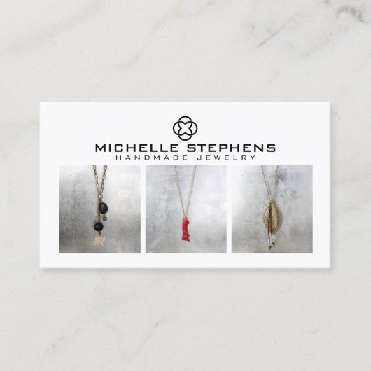 Moderne Klaver Logo Luxe Boutique Witte Foto Visitekaartje (Voorkant)