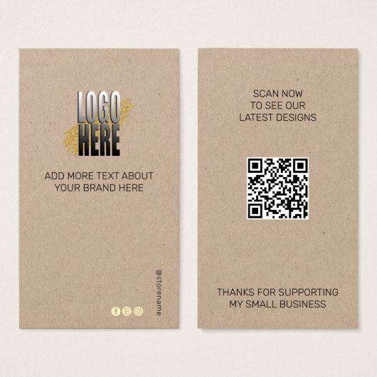 Moderne Kleding Logo QR Code Kraft Display Label Visitekaartje (Voorkant /achterkant)