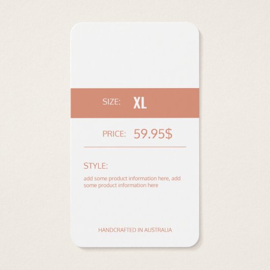 Moderne Kledingprijs Hang Label Visitekaartje (Achterkant)