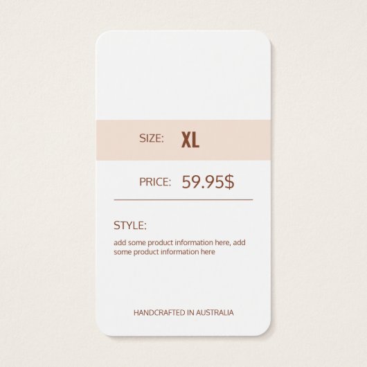 Moderne Kledingprijs Hang Label Visitekaartje (Achterkant)