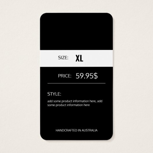Moderne Kledingprijs Hang Label Visitekaartje (Achterkant)