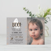 Moderne kleine boe! Halloween 2e verjaardag Foto Kaart (Staand voorkant)