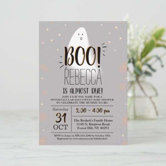 Moderne kleine boe! Halloween Baby shower Kaart (Staand voorkant)