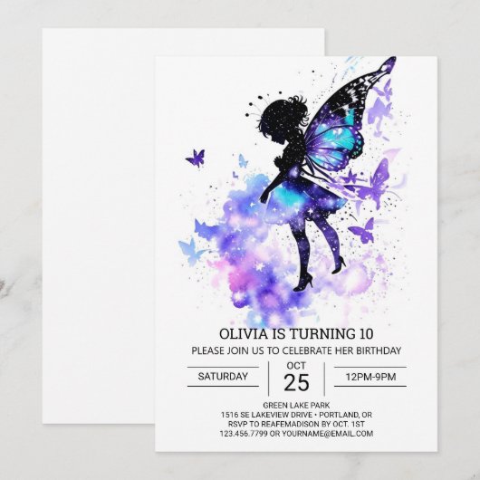 Moderne kleine fee verjaardag kaart (Voorkant / Achterkant)