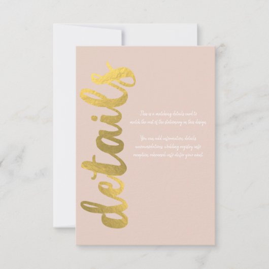 Moderne kleine Folie Gold beige bruiloft - details RSVP Kaartje (Voorkant)