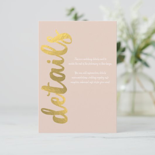 Moderne kleine Folie Gold beige bruiloft - details RSVP Kaartje (Staand voorkant)