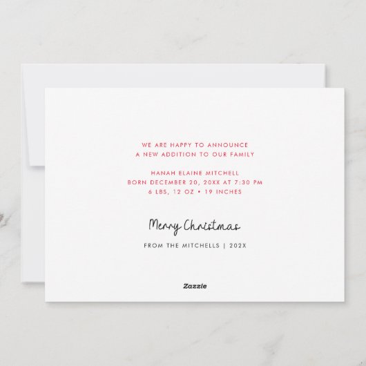 Moderne kleine kerst foto geboorte aankondiging (Achterkant)