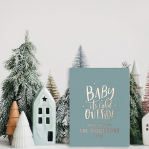 Moderne kleine kerstblauwe elegante Folie Feestdagen Briefkaart