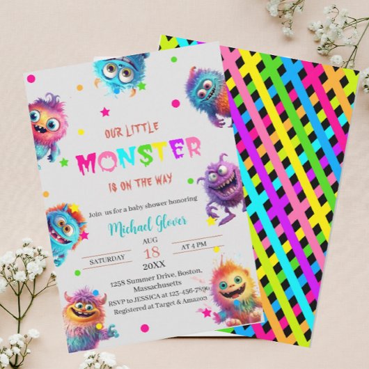 Moderne Kleine Monsters Waterverf baby shower Invi Kaart