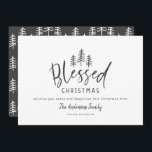 Moderne kleine superboer zegende kerstmis feestdagenkaart<br><div class="desc">Moderne,  minimale boerderijstijl gezegend met kersttrouwe,  stijlvolle feestkaart. Met moderne handgetekende tekst en bomen. De achtergrondkleur kan worden aangepast.</div>