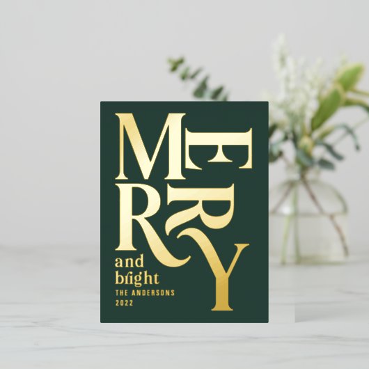 Moderne kleine traditionele groene kerst folie feestdagen briefkaart (Staand Voorkant)