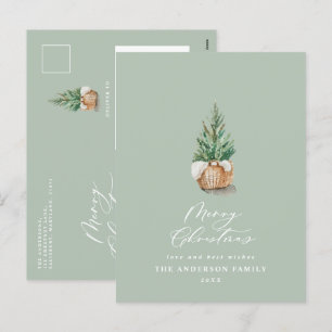 Moderne kleine waterverf groene kerst feestdagenkaart