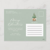 Moderne kleine waterverf groene kerst feestdagenkaart (Achterkant)