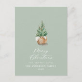 Moderne kleine waterverf groene kerst feestdagenkaart (Voorkant)
