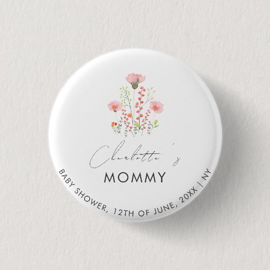 Moderne kleine wilde bloemen mama om Baby shower t Ronde Button 3,2 Cm (Voorkant)