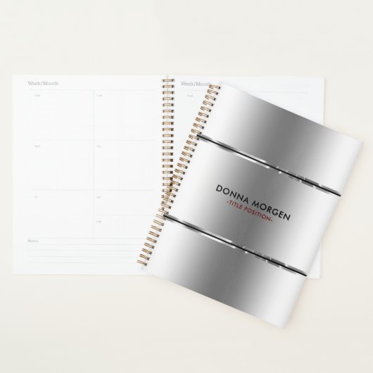 Moderne kleine zilver en zwarte strepen planner (Display)