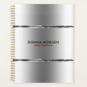 Moderne kleine zilver en zwarte strepen planner (Voorkant)