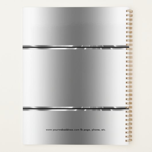 Moderne kleine zilver en zwarte strepen planner (Achterkant)