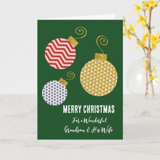 Moderne kleinzoon en zijn vrouw Vrolijk kerstfeest Kaart (Gele Bloem)