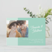 Moderne Kleur Blok Mint Groene Foto bruiloft Save The Date (Staand voorkant)