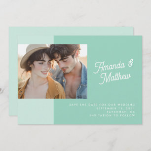 Moderne Kleur Blok Mint Groene Foto bruiloft Save The Date