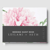 Moderne kleur Blok Roze Pioen Bloemen Bruiloft Gastenboek (Voorkant)