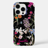 Moderne Kleur Botanische Bloemen Patroon Zwart Cus Case-Mate iPhone Case (Achterkant)