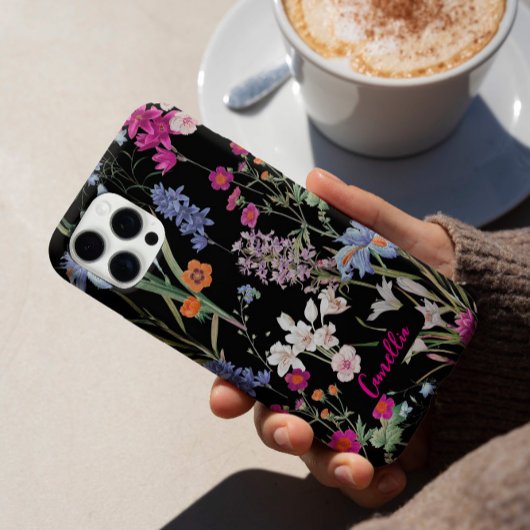 Moderne Kleur Botanische Bloemen Patroon Zwart Cus Case-Mate iPhone Case