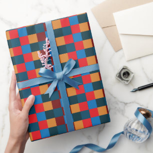 Moderne kleur geruite schaakbord cadeaupapier