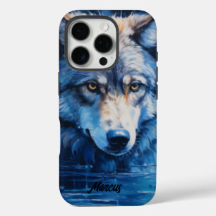 Moderne kleur water wolf iPhone 16 pro hoesje