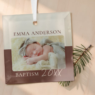 Moderne Kleurblok Aangepaste Baby Doop Foto Glas Ornament