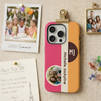 Moderne Kleurblok Aangepaste Foto Monogram & Naam iPhone 15 Pro Case