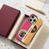 Moderne Kleurblok Aangepaste Foto Monogram & Naam iPhone Hoesje