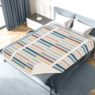 Moderne Kleurblok Abstract Gestreepte Aardse Tinte Sherpa Deken