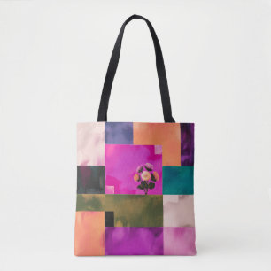 Moderne Kleurblok Bloem Kunst Boodschappentas Tote Bag