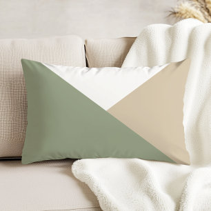Moderne Kleurblok Driehoeken Saliegroen Beige Accent Kussen