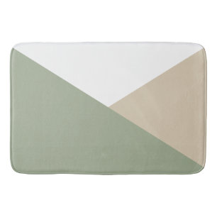 Moderne Kleurblok Driehoeken Saliegroen Beige Badmat