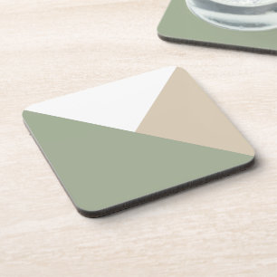 Moderne Kleurblok Driehoeken Saliegroen Beige Bier Onderzetter
