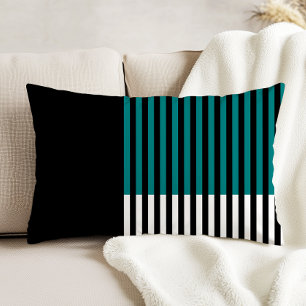 Moderne Kleurblok Gestreepte Turquoise Zwart Wit Accent Kussen